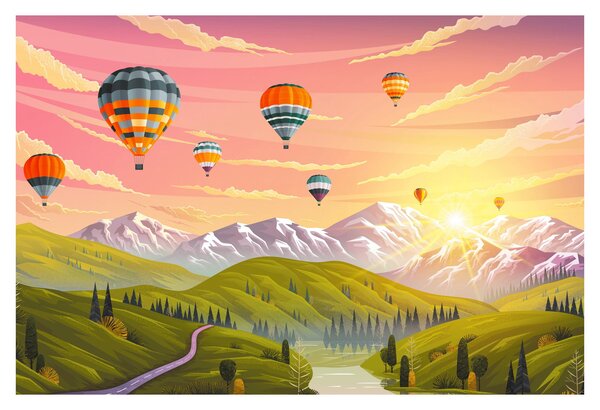 Slika balonov nad pokrajino (90x60 cm)
