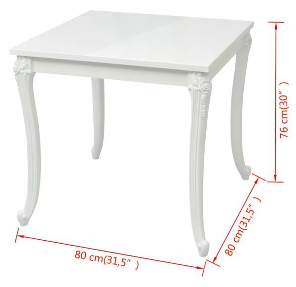 Blagovaonski Stol 80x80x76 cm Visoki Sjaj Bijeli - 80 x 80 x 76 cm 1 80 x 80 x 76 cm