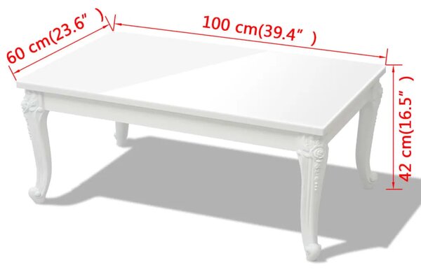 Klupski stolić 100 x 60 x 42 cm visoki sjaj bijeli - 100 x 60 x 42 cm 1 100 x 60 x 42 cm
