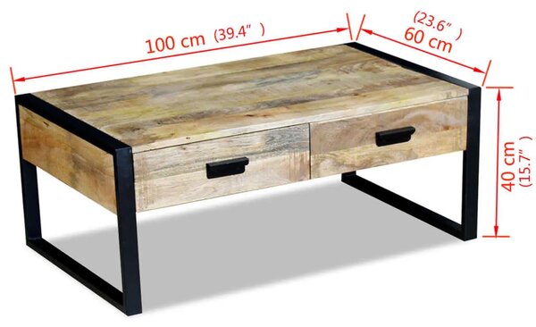 Stol za kavu sa 2 ladice Čvrsto Mango drvo 100x60x40 cm - 1 60 cm 60 cm