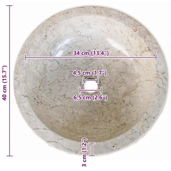 Mramorni Lavabo - Umivaonik 40 cm krem - Krema Krema