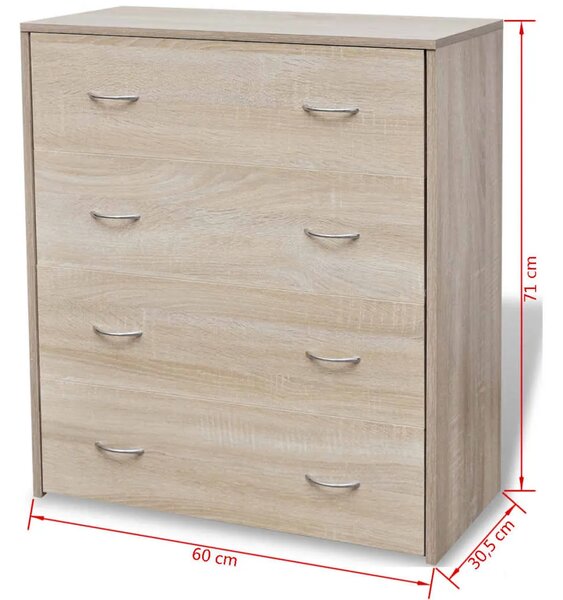 Komoda s 4 ladice 60 x 30 5 x 71 cm boja hrasta - Boja hrasta 1 Boja hrasta