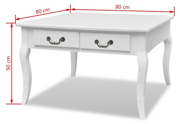 Stol za kavu s 4 ladice bijeli - Bijela 80 x 80 x 50 cm 1 Bijela