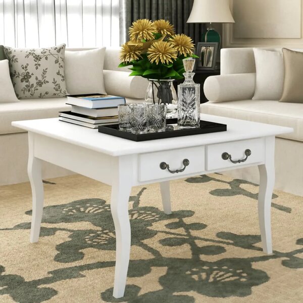 Stol za kavu s 4 ladice bijeli - Bijela 80 x 80 x 50 cm 1 Bijela