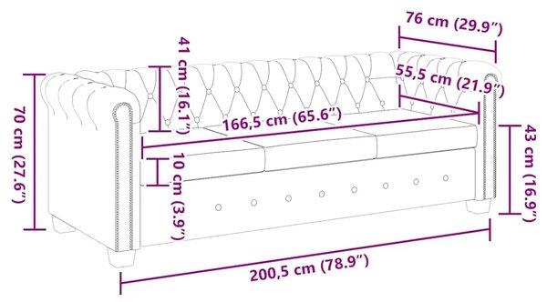 Trosjed Chesterfield od umjetne kože crni - Crna 1 Trosjedi Crna