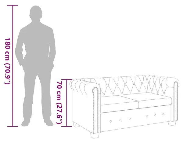 Dvosjed Chesterfield od umjetne kože crni - Crna 1 Dvosjedi Crna