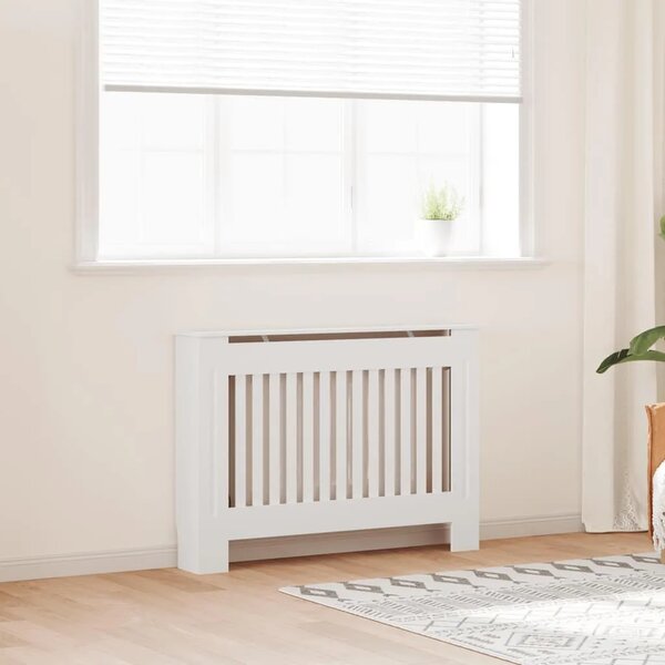 Bijeli konstruirano drvo Zaštitni Maska za radijator - Pokrov za radijator 112 cm - Bijela 112 x 19 x 81.5 cm 1 Bijela