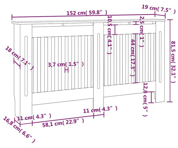 Bijeli konstruirano drvo Zaštitni Maska za radijator - Pokrov za radijator 152 cm - Bijela 152 x 19 x 81.5 cm 1 Bijela
