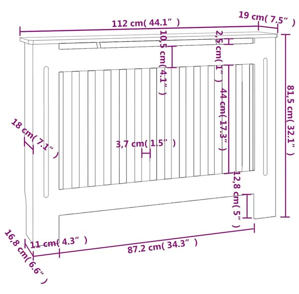 Bijeli konstruirano drvo Zaštitni Maska za radijator - Pokrov za radijator 112 cm - Bijela 112 x 19 x 81.5 cm 1 Bijela
