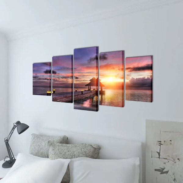 Zidne Slike na Platnu Print Pješčane Plaže i Paviljona 200 x 100 cm - 200 x 100 cm 1 Plaža s paviljonom 200 x 100 cm