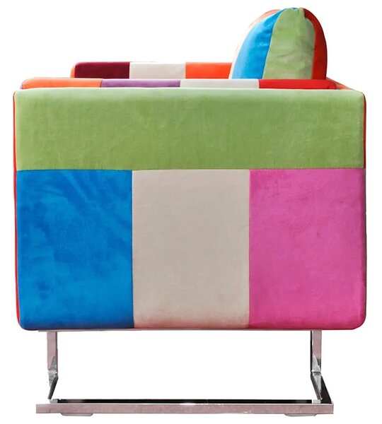 Kockasta Fotelja s Kromiranim Nogama Patchwork Dizajn Tkanina