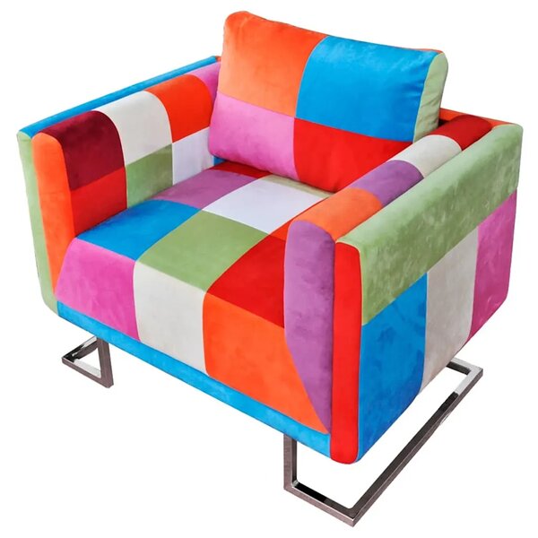 Kockasta Fotelja s Kromiranim Nogama Patchwork Dizajn Tkanina