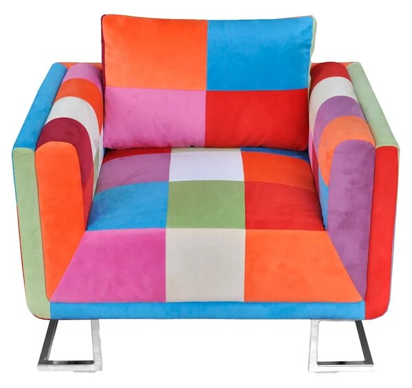 Kockasta Fotelja s Kromiranim Nogama Patchwork Dizajn Tkanina