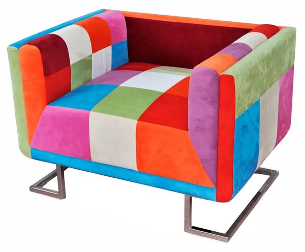 Kockasta Fotelja s Kromiranim Nogama Patchwork Dizajn Tkanina