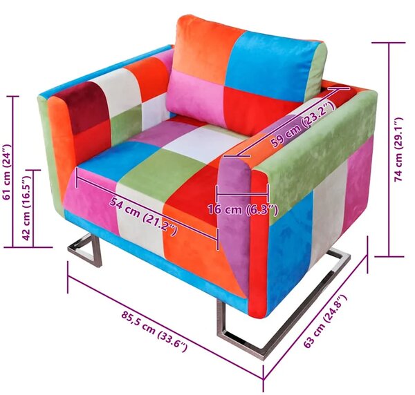 Kockasta Fotelja s Kromiranim Nogama Patchwork Dizajn Tkanina