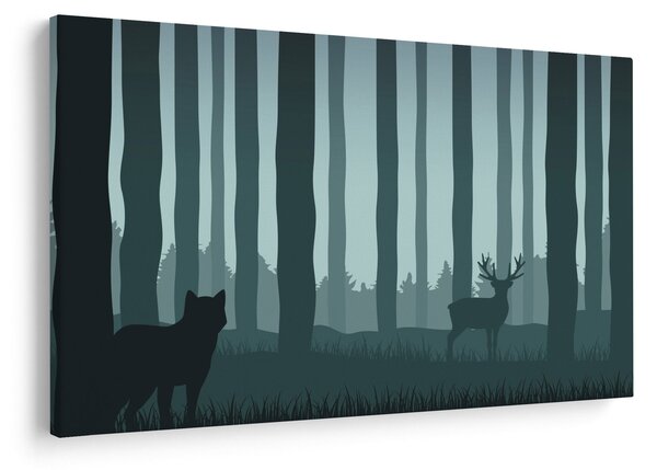 Slika - Jelen z volkom v skalah (90x60 cm)