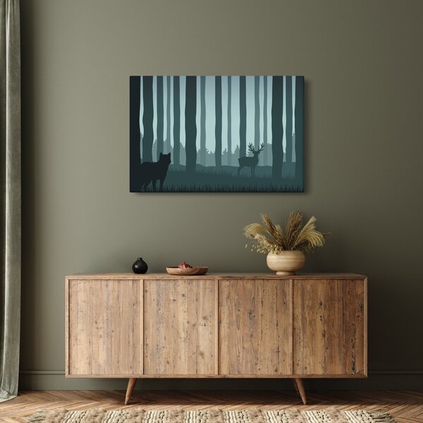 Slika - Jelen z volkom v skalah (90x60 cm)