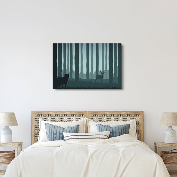 Slika - Jelen z volkom v skalah (90x60 cm)