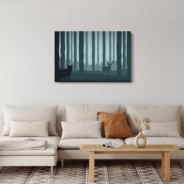 Slika - Jelen z volkom v skalah (90x60 cm)