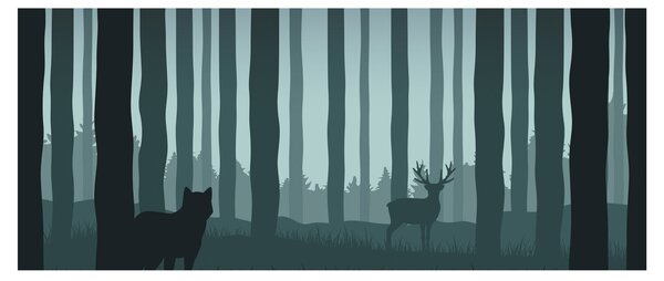 Slika - Jelen z volkom v skalah (120x50 cm)