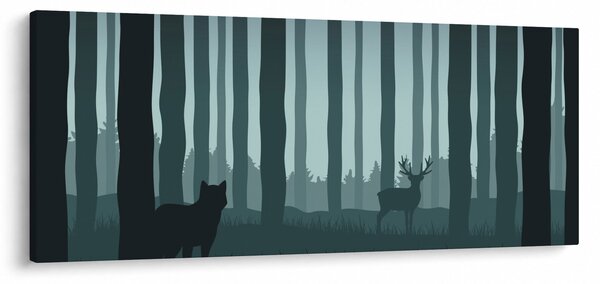 Slika - Jelen z volkom v skalah (120x50 cm)