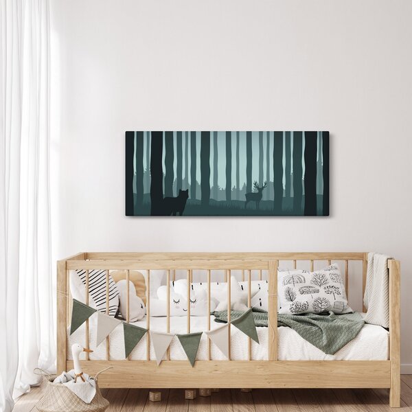 Slika - Jelen z volkom v skalah (120x50 cm)