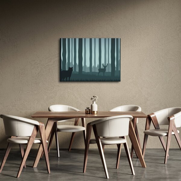 Slika - Jelen z volkom v skalah (70x50 cm)