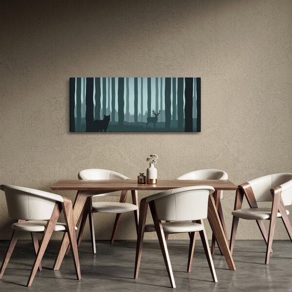 Slika - Jelen z volkom v skalah (120x50 cm)