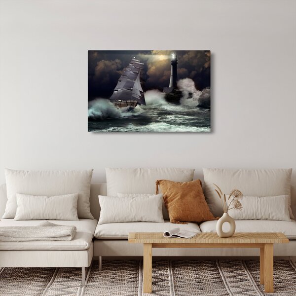 Slika - Ladja, ki pluje skozi nevihtne valove (90x60 cm)