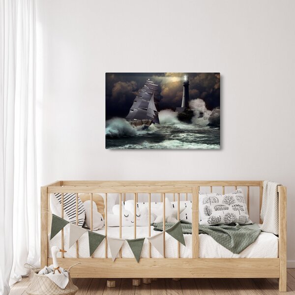 Slika - Ladja, ki pluje skozi nevihtne valove (90x60 cm)