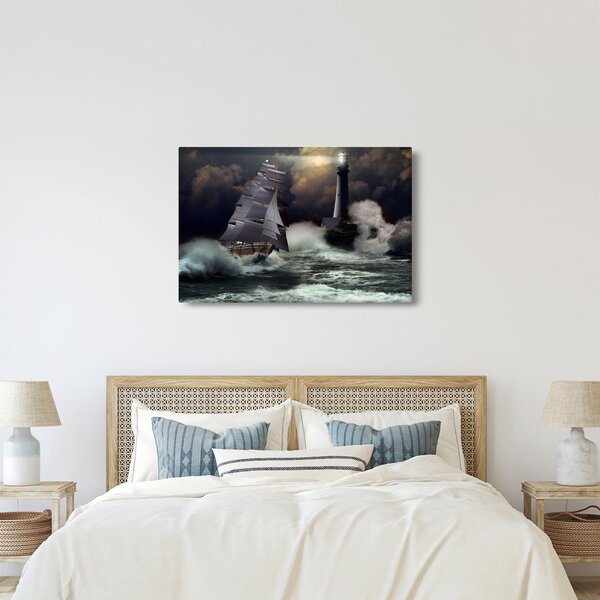 Slika - Ladja, ki pluje skozi nevihtne valove (90x60 cm)
