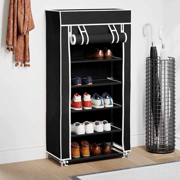 Ormarić za Cipele s Pokrovom od Tekstila 58 x 28 x 106 cm Crni - Crna 58 x 28 x 106 cm 1 1