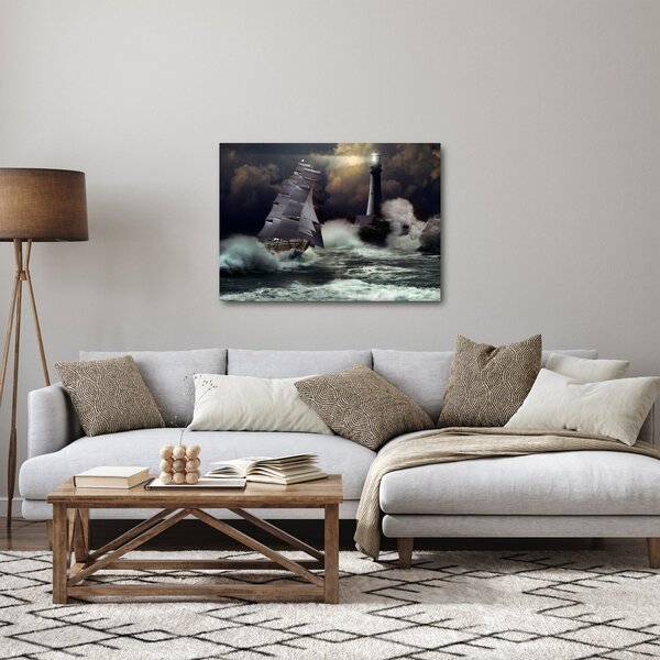 Slika - Ladja, ki pluje skozi nevihtne valove (70x50 cm)