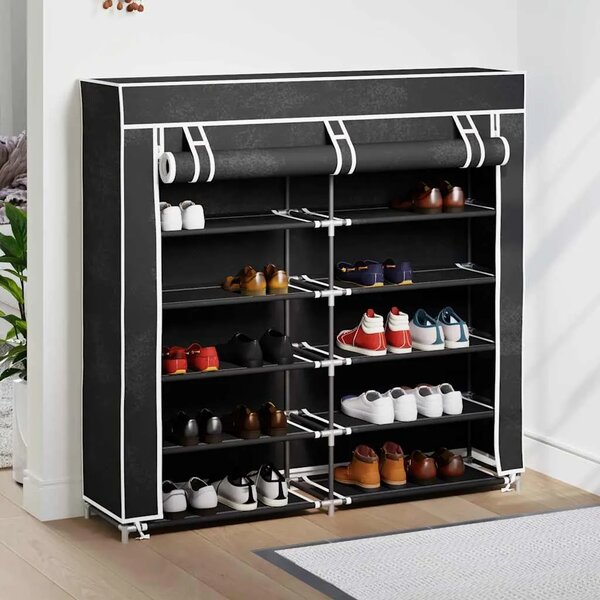 Ormarić za Cipele s Pokrovom od Tkanine 115 x 28 x 110 cm Crni - Crna 115 x 28 x 110 cm 1 1