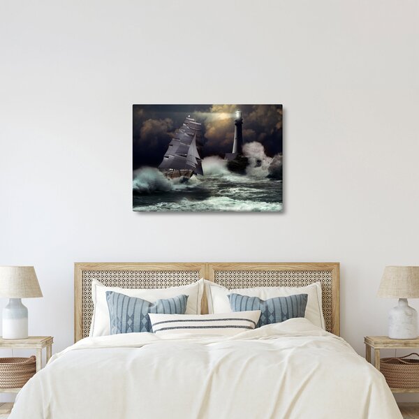 Slika - Ladja, ki pluje skozi nevihtne valove (70x50 cm)