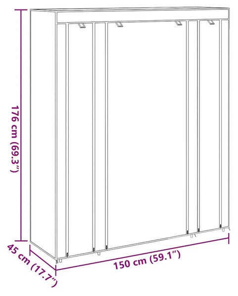 Ormar od Tkanine s Pregradama i Šipkama 45 x 150 x 176 cm Crni - Crna 1 1 Crna