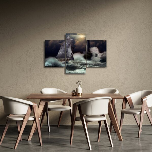 Slika - Ladja, ki pluje skozi nevihtne valove (90x60 cm)