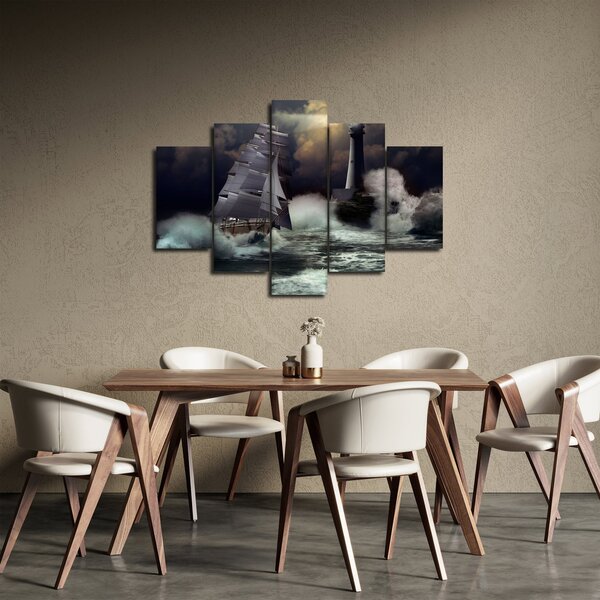 Slika - Ladja, ki pluje skozi nevihtne valove (150x105 cm)