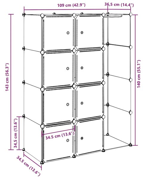 Modularni ormar s 9 odjeljaka 109x36 5x143 cm crno-bijeli - Crno-bijelo 1 1 9 odjeljka