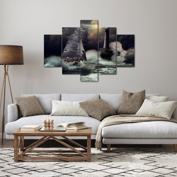 Slika - Ladja, ki pluje skozi nevihtne valove (150x105 cm)
