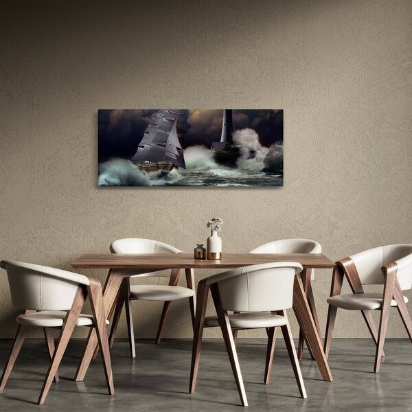 Slika - Ladja, ki pluje skozi nevihtne valove (120x50 cm)