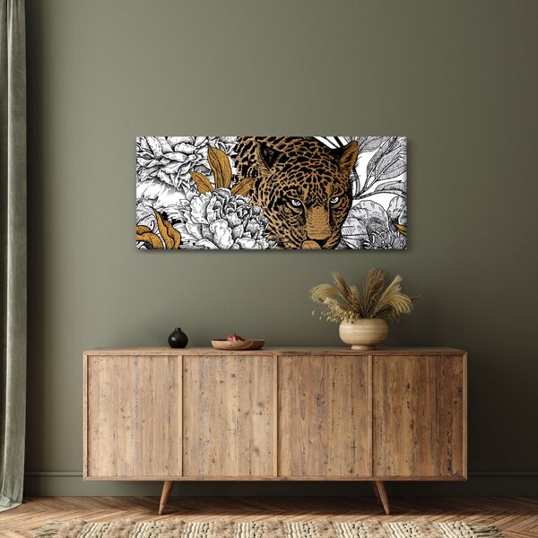 Slika - Leopard med rožami (120x50 cm)
