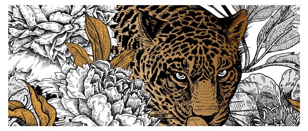Slika - Leopard med rožami (120x50 cm)