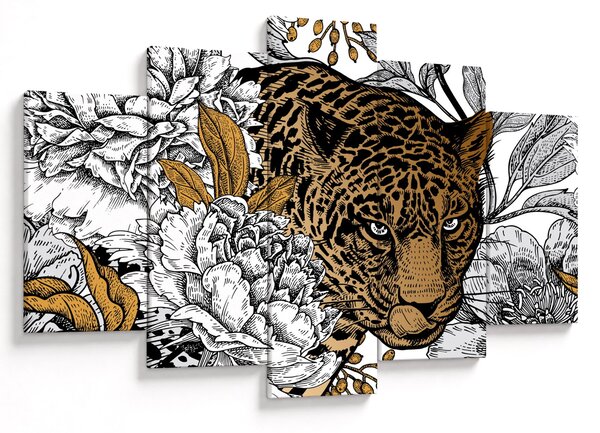 Slika - Leopard med rožami (150x105 cm)