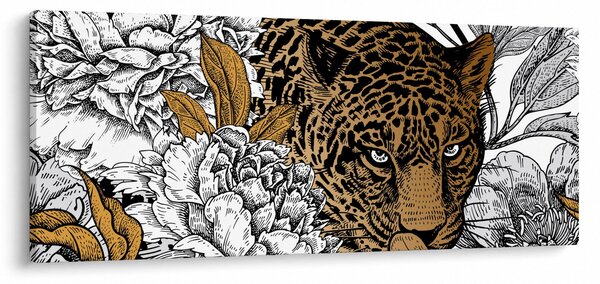 Slika - Leopard med rožami (120x50 cm)