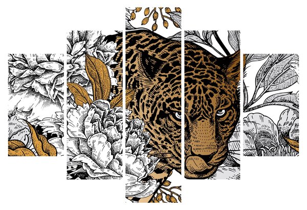 Slika - Leopard med rožami (150x105 cm)