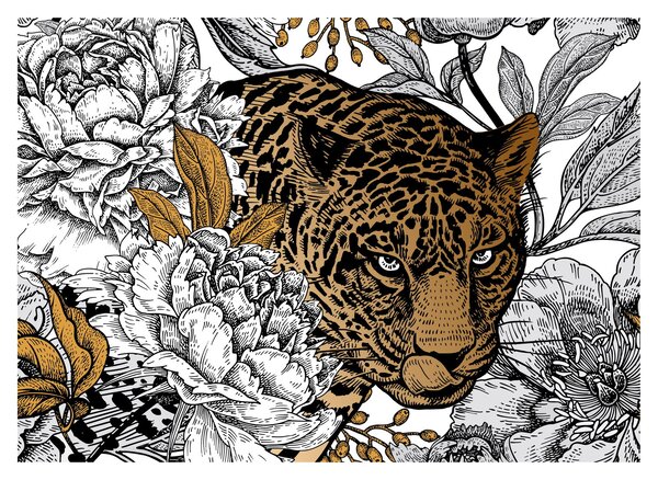Slika - Leopard med rožami (70x50 cm)