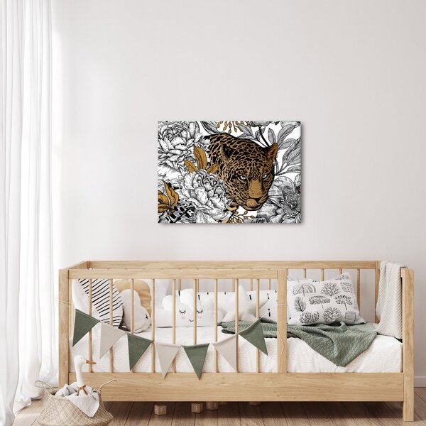 Slika - Leopard med rožami (70x50 cm)