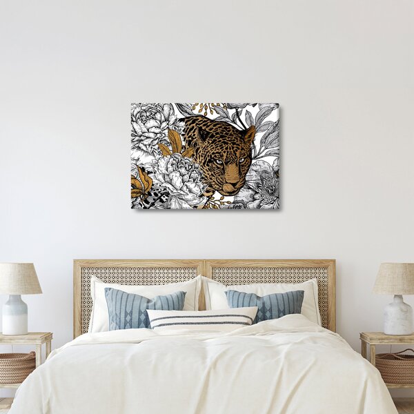 Slika - Leopard med rožami (70x50 cm)