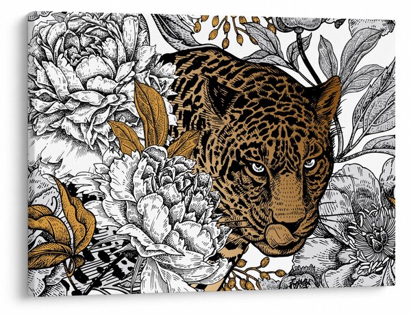 Slika - Leopard med rožami (70x50 cm)